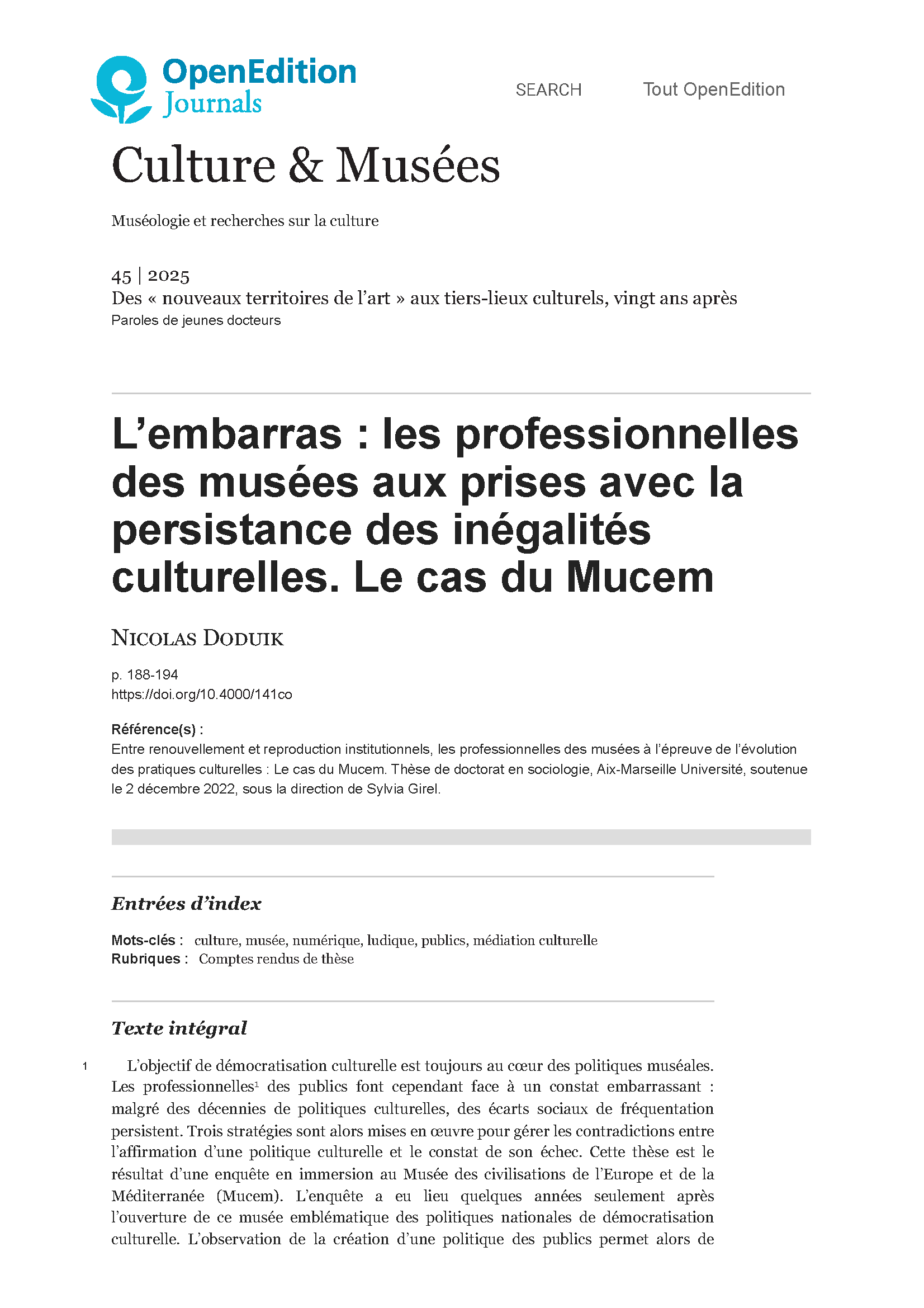 L’embarras _ les professionnelles des musées aux prises avec la persistance des inégalités culturelles. Le cas du Mucem_Page_1