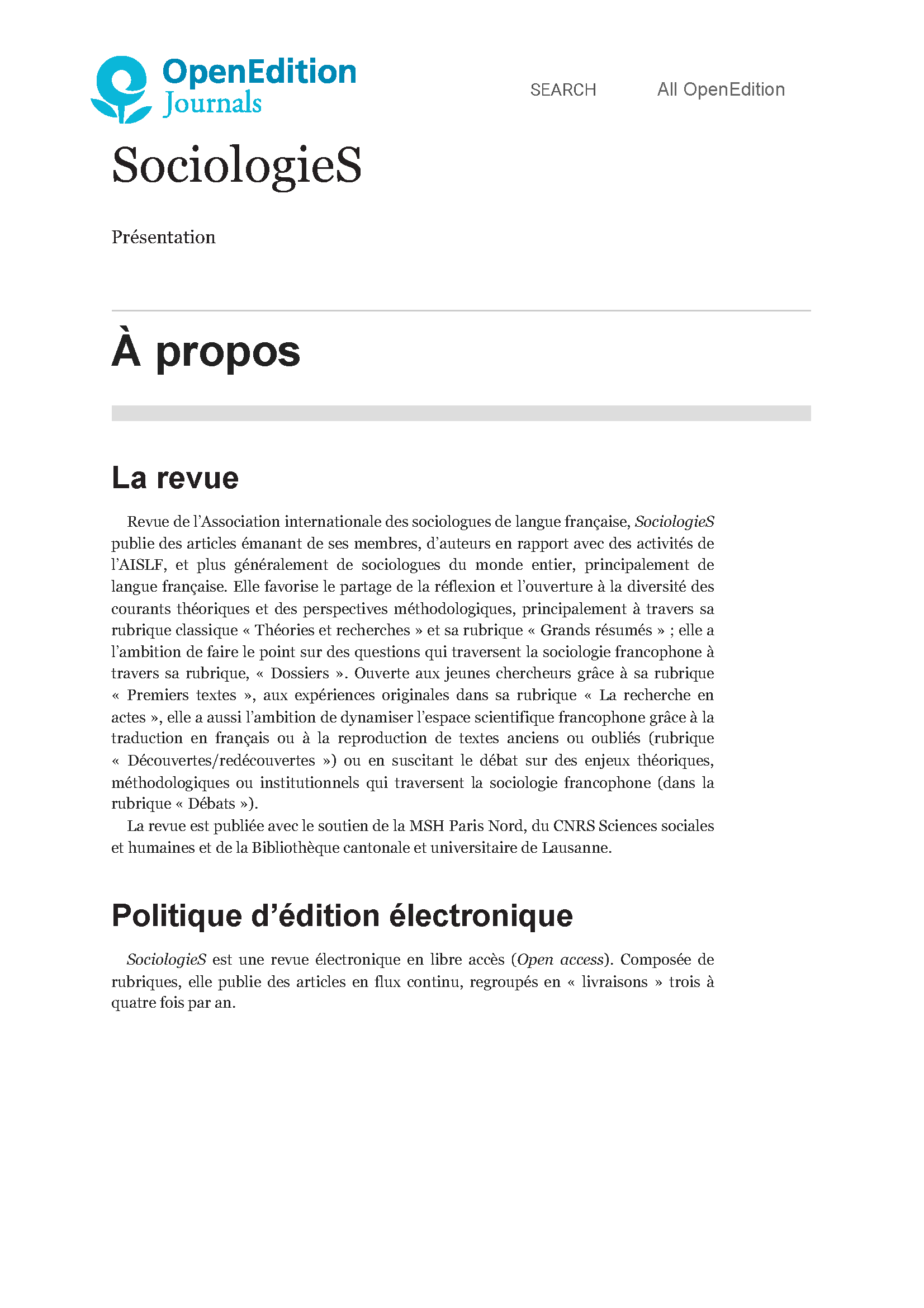 revue sociologies