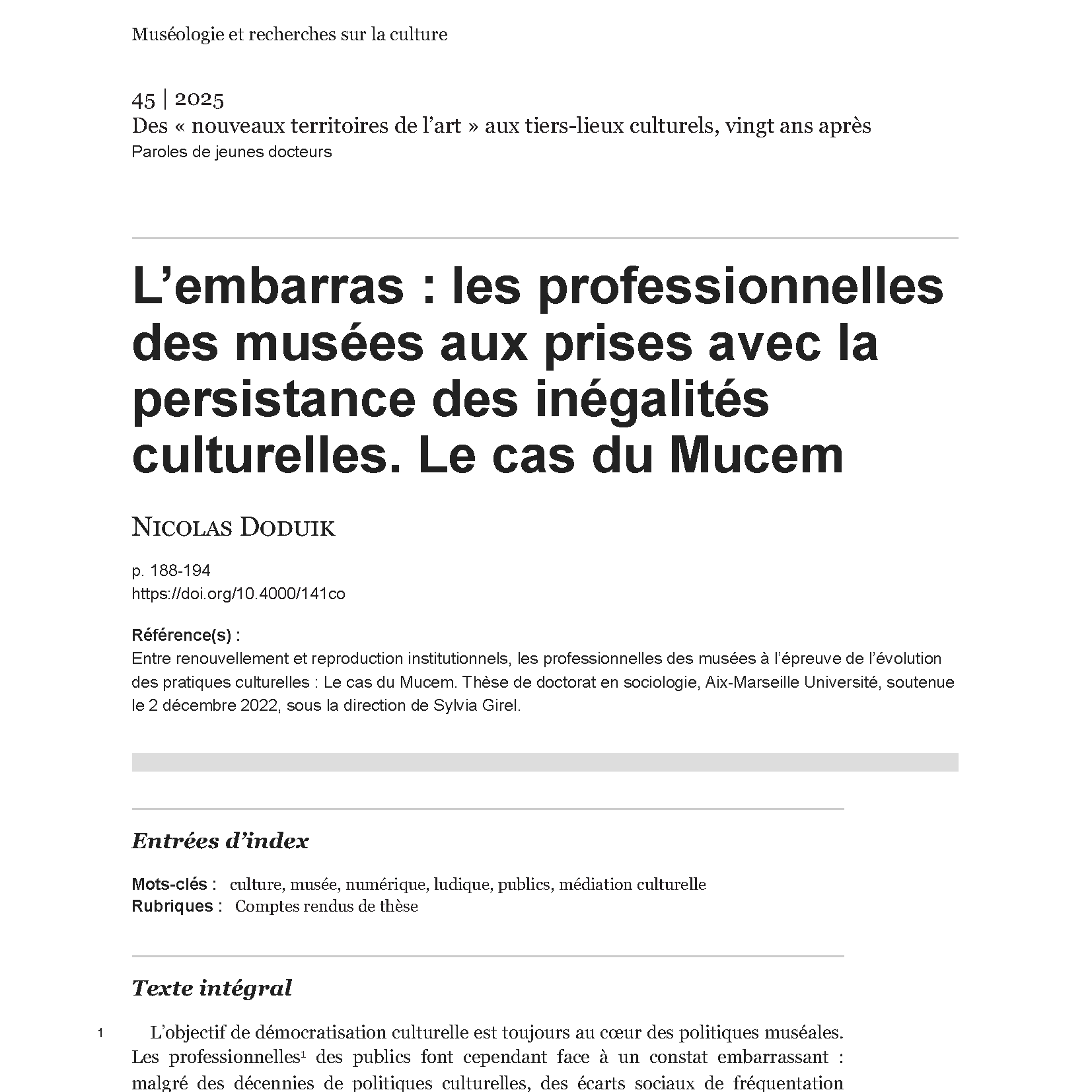 Embarrassment _ museum professionals grapple with the persistence of cultural inequalities. The case of Mucem_Page_1